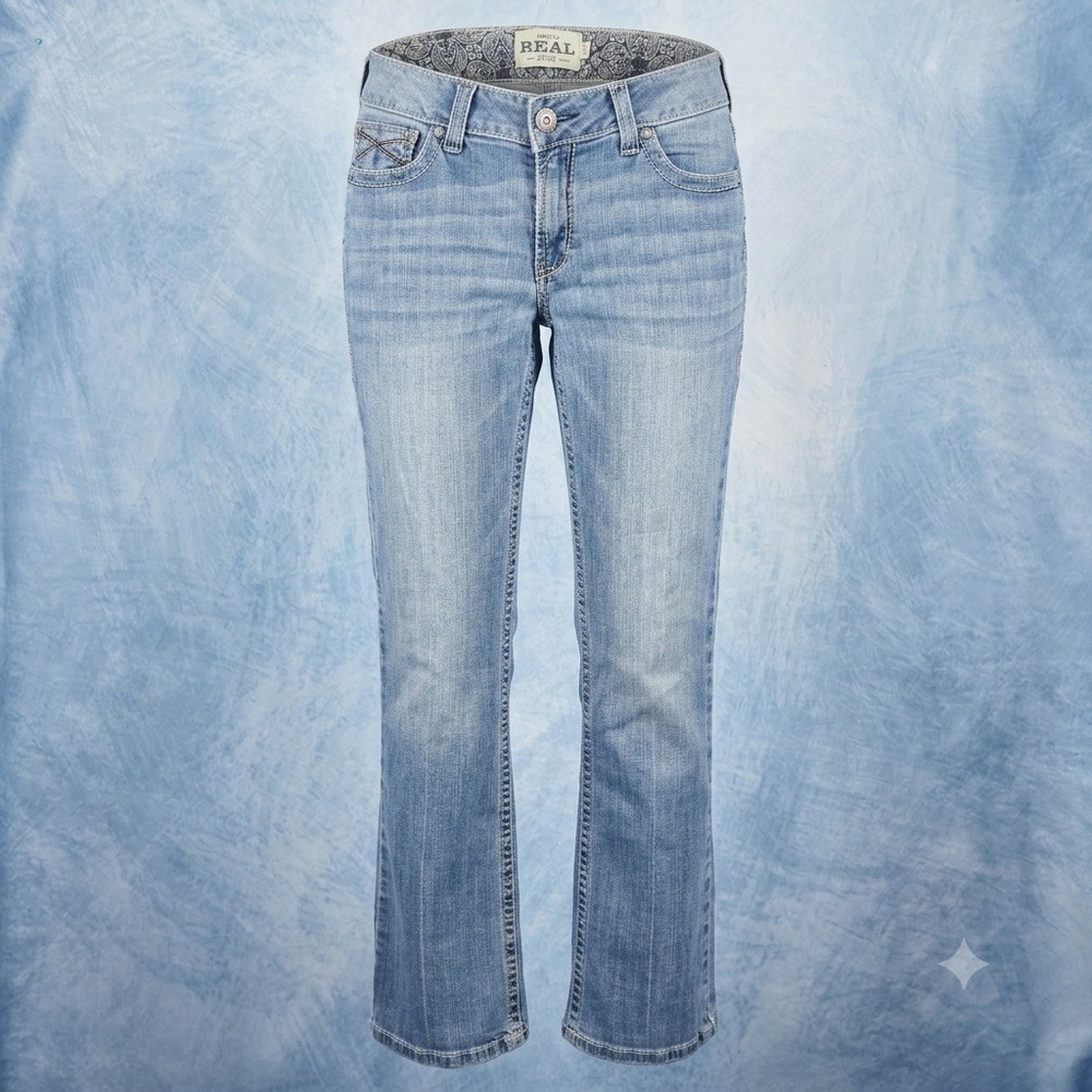 Ariat REAL Denim Mens Bootcut Jeans Medium Wash Stretch 32R Paisley Waistband